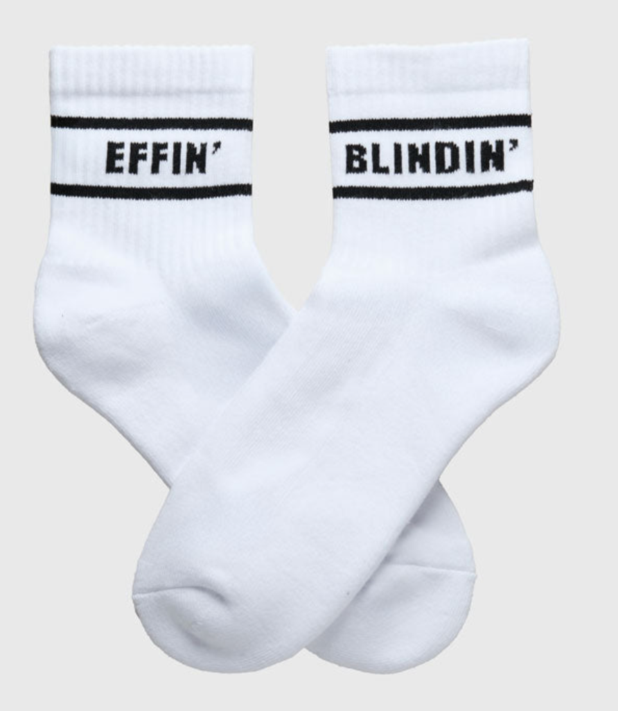 Effin' and Blindin' - Quarter Length Crew Socks - (IN WHITE) Size S/M