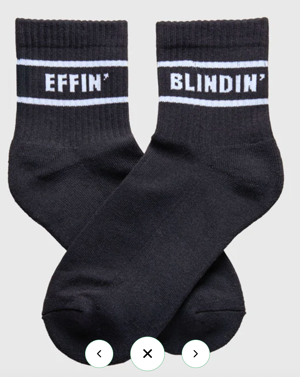 Effin' and Blindin' - Quarter Length Crew Socks - (IN BLACK) Size M/L
