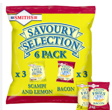 Smiths Savoury Selection 6 Pack (Scampi Fries + Bacon Fries)